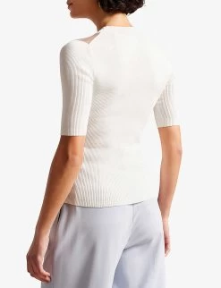 Ted Baker Sheer-panel Stretch-woven Top -Mode Charm Shop R04142372 WHITE ALT03