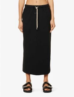 ESSENTIALS Drawstring Cotton-blend Midi Skirt -Mode Charm Shop R04142429 JETBLACK ALT02