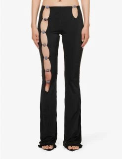 Healing Cutout-panel Low-rise Flared-leg Stretch-woven Trousers -Mode Charm Shop R04142484 BLACK ALT02