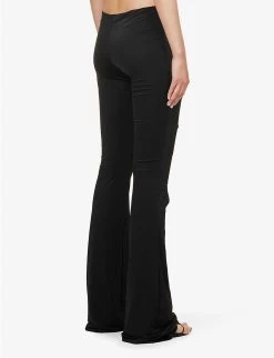 Healing Cutout-panel Low-rise Flared-leg Stretch-woven Trousers -Mode Charm Shop R04142484 BLACK ALT03