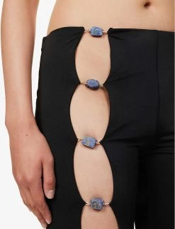 Healing Cutout-panel Low-rise Flared-leg Stretch-woven Trousers -Mode Charm Shop R04142484 BLACK ALT04