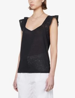 Paige Giulia Embroidered Linen Top -Mode Charm Shop R04144139 BLACK ALT02