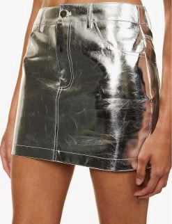 Metallic Mid-rise Cotton-blend Mini Skirt -Mode Charm Shop R04145511 PURPLE ALT05