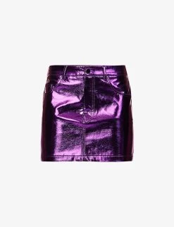Metallic Mid-rise Cotton-blend Mini Skirt