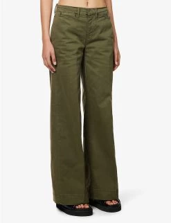 FRAME Le Tomboy Wide-leg Mid-rise Stretch-cotton Trousers -Mode Charm Shop R04146427 WASHEDFATIGUE ALT02