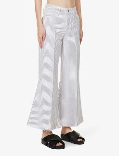 FRAME Le Palazzo Striped Wide-leg Cropped High-rise Recycled Denim-blend Jeans -Mode Charm Shop R04146438 COBALTMULTI ALT02