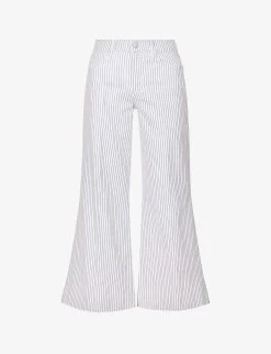 FRAME Le Palazzo Striped Wide-leg Cropped High-rise Recycled Denim-blend Jeans