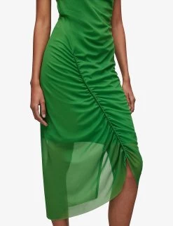 AllSaints Ulla Cowl-neck Draped Recycled Polyester-blend Midi Dress -Mode Charm Shop R04146518 STRONGGREEN ALT04