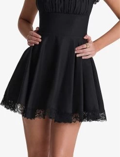 Kaia Square-neck A-line Woven Mini Dress -Mode Charm Shop R04146887 BLACK ALT04