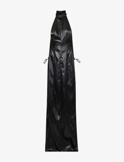 High-neck Sleeveless Satin Maxi Dress