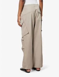 AGOLDE Ginerva Relaxed-fit Wide-leg High-rise Cotton Trousers -Mode Charm Shop R04148477 DRABDARKKHAKI ALT03