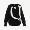 Oversized Logo-pattern Wool Knitted Cardigan 1 Oversized Logo-pattern Wool Knitted Cardigan -Mode Charm Shop R04148953 BLACKWHITE M