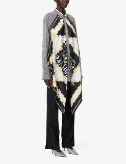 Scarf-overlay Graphic-print Upcycled Shirt -Mode Charm Shop R04149750 ASSORT ALT02