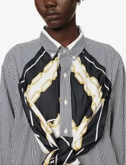 Scarf-overlay Graphic-print Upcycled Shirt -Mode Charm Shop R04149750 ASSORT ALT04