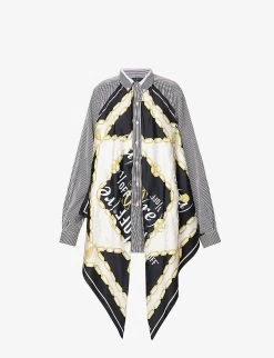 Scarf-overlay Graphic-print Upcycled Shirt