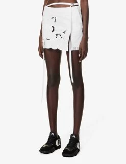 Broderie-pattern Mid-rise Upcycled Mini Skirt -Mode Charm Shop R04149757 WHITE ALT02