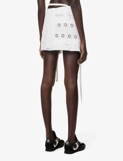 Broderie-pattern Mid-rise Upcycled Mini Skirt -Mode Charm Shop R04149757 WHITE ALT03