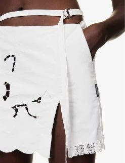 Broderie-pattern Mid-rise Upcycled Mini Skirt -Mode Charm Shop R04149757 WHITE ALT04