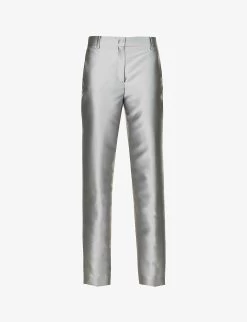 Alberta Ferretti Mikado Pressed-crease Straight-leg Silk-blend Trousers
