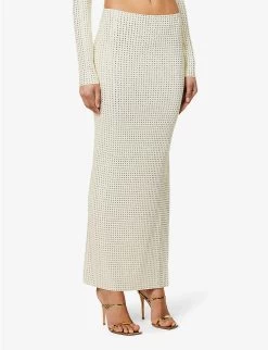 Spara Crystal-embellished High-rise Stretch-woven Midi Skirt -Mode Charm Shop R04150186 OFFWHITE ALT02