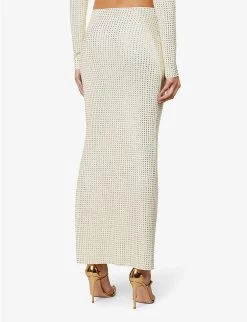 Spara Crystal-embellished High-rise Stretch-woven Midi Skirt -Mode Charm Shop R04150186 OFFWHITE ALT03