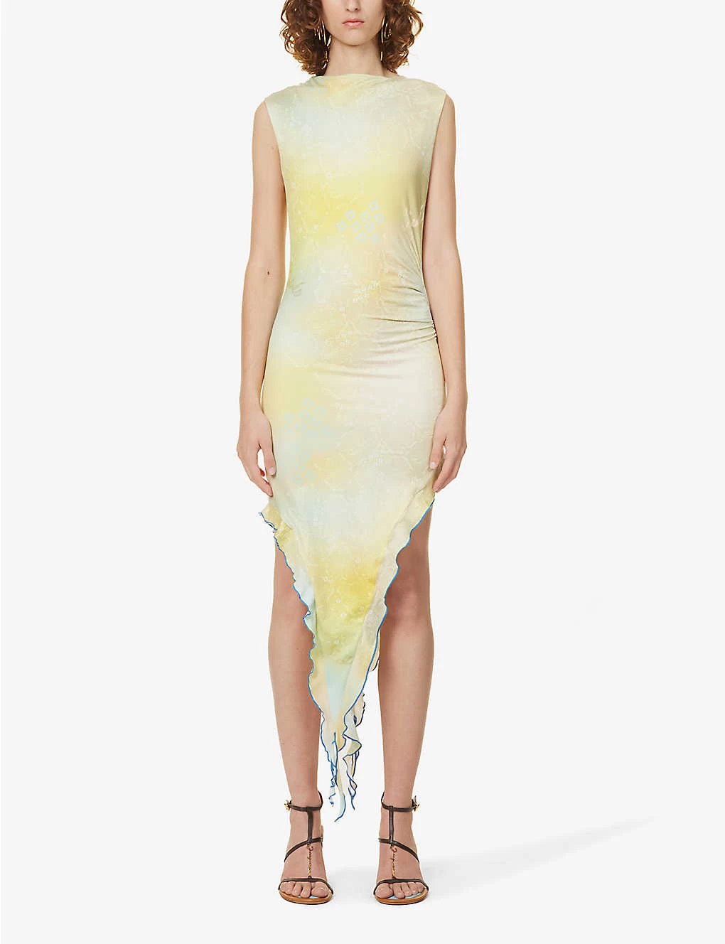 Eva Butterfly-print Asymmetric Stretch-woven Midi Dress 5 Eva Butterfly-print Asymmetric Stretch-woven Midi Dress - Image 3