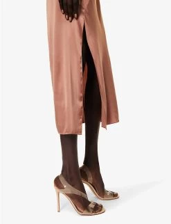 Helmut Lang Halterneck Draped Silk-blend Midi Dress -Mode Charm Shop R04150590 BLUSH ALT04