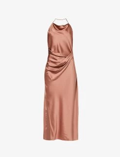 Helmut Lang Halterneck Draped Silk-blend Midi Dress