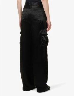THEORY Wide-leg High-rise Satin Cargo Trousers -Mode Charm Shop R04152400 BLACK ALT03