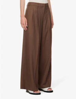 THEORY Wide-leg Low-rise Stretch-wool Trousers -Mode Charm Shop R04152423 PECAN ALT02