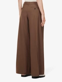 THEORY Wide-leg Low-rise Stretch-wool Trousers -Mode Charm Shop R04152423 PECAN ALT03