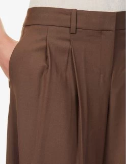 THEORY Wide-leg Low-rise Stretch-wool Trousers -Mode Charm Shop R04152423 PECAN ALT04