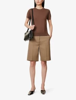 THEORY Regal Short-sleeved Wool-blend Top -Mode Charm Shop R04152436 PECAN ALT01