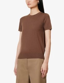 THEORY Regal Short-sleeved Wool-blend Top -Mode Charm Shop R04152436 PECAN ALT02