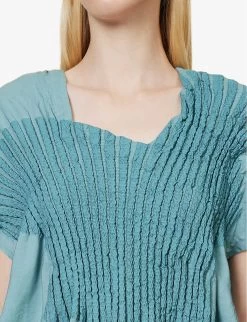 Issey Miyake Imprint Ribbed Rayon-blend Top -Mode Charm Shop R04152500 LIGHTBLUE ALT04