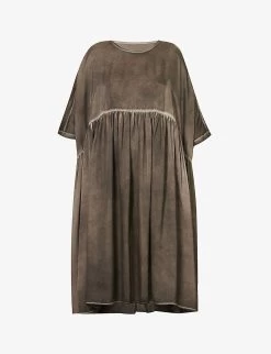 Agnus Gathered Flared-hem Silk Midi Dress