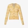 Ganni Logo Intarsia-knit V-neck Wool, Recycled-wool And Recycled-polyamide-blend Cardigan -Mode Charm Shop R04152883 MAIZE M