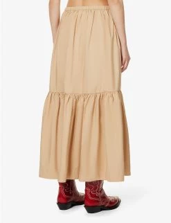 Ganni Tiered-hem Relaxed-fit Organic-cotton Midi Skirt -Mode Charm Shop R04152897 CURDSANDWHEY ALT03