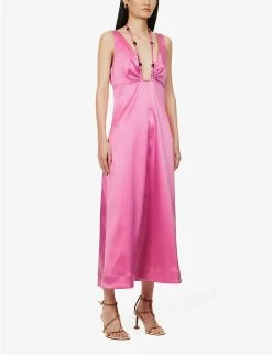 Ganni Double Satin Beaded Stretch Recycled-polyester Midi Dress -Mode Charm Shop R04152906 WILDORCHID ALT02