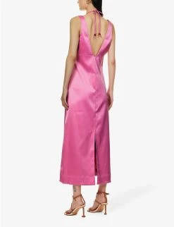 Ganni Double Satin Beaded Stretch Recycled-polyester Midi Dress -Mode Charm Shop R04152906 WILDORCHID ALT03