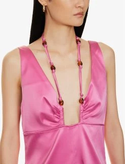 Ganni Double Satin Beaded Stretch Recycled-polyester Midi Dress -Mode Charm Shop R04152906 WILDORCHID ALT04