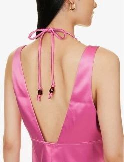 Ganni Double Satin Beaded Stretch Recycled-polyester Midi Dress -Mode Charm Shop R04152906 WILDORCHID ALT05