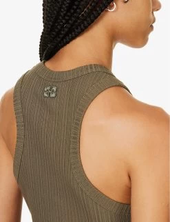 Ganni Ribbed Sleeveless Stretch-woven Top -Mode Charm Shop R04152925 KALAMATA ALT04