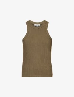 Ganni Ribbed Sleeveless Stretch-woven Top