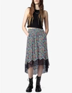 Zadig & Voltaire Joslin Floral-print Woven Midi Skirt -Mode Charm Shop R04153143 MULTICOLOR ALT01