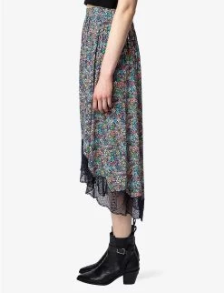 Zadig & Voltaire Joslin Floral-print Woven Midi Skirt -Mode Charm Shop R04153143 MULTICOLOR ALT02