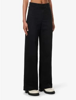 Paige Harper Wide-leg High-rise Cotton-blend Jeans -Mode Charm Shop R04153211 BLACKCAVIAR ALT02