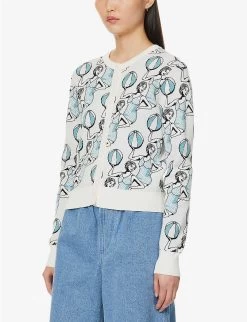 Graphic-print Scoop-neck Knitted Cardigan -Mode Charm Shop R04153709 MULTICODESIGN ALT02