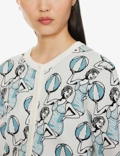 Graphic-print Scoop-neck Knitted Cardigan -Mode Charm Shop R04153709 MULTICODESIGN ALT04