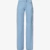 Split-hem Panelled Low-rise Straight-leg Denim Jeans -Mode Charm Shop R04154386 47BLEACHEDINDIGO M